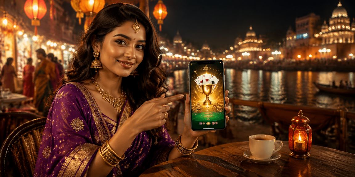 Indian woman practicing responsible mobile betting in traditional attire